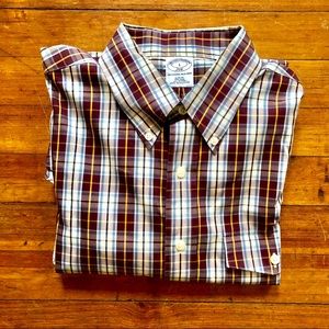 Brooks Brother Maroon Plaid Dress Shirt Large